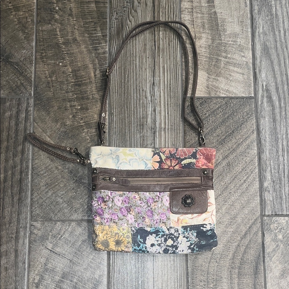 Myra Floral Patchwork Crossbody Bag 12”x10”x 17” adjustable strap